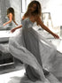 Spaghetti Straps Grey A Line Tulle Appliques Prom Dress LBQ2479